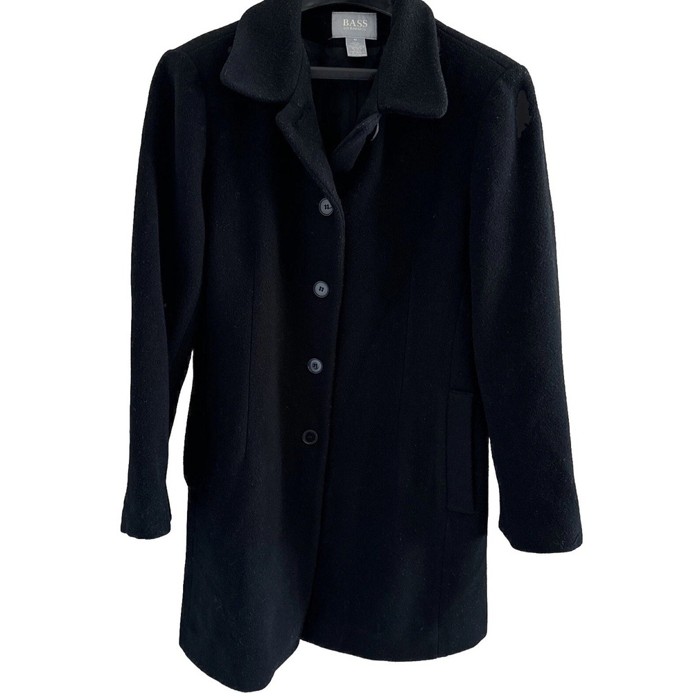 Vintage G.H. Bass & Co. Women's Short Trench Coat Jacket Button Wool Black Sz M